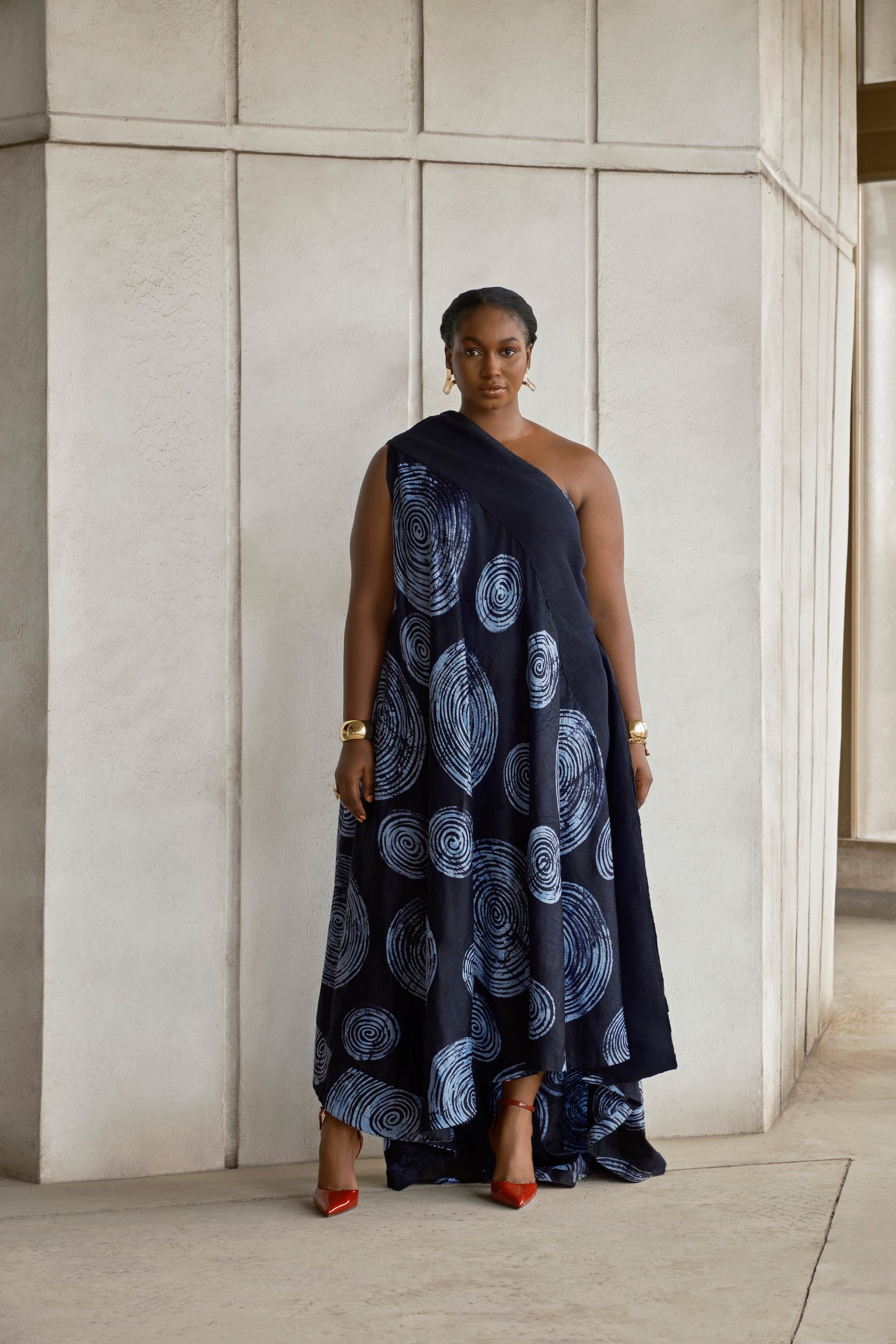 one shoulder african print dress Naija Regalia Elegance Green Orange One-Shoulder Cutout Ankara African Dupsie's African Fashion
