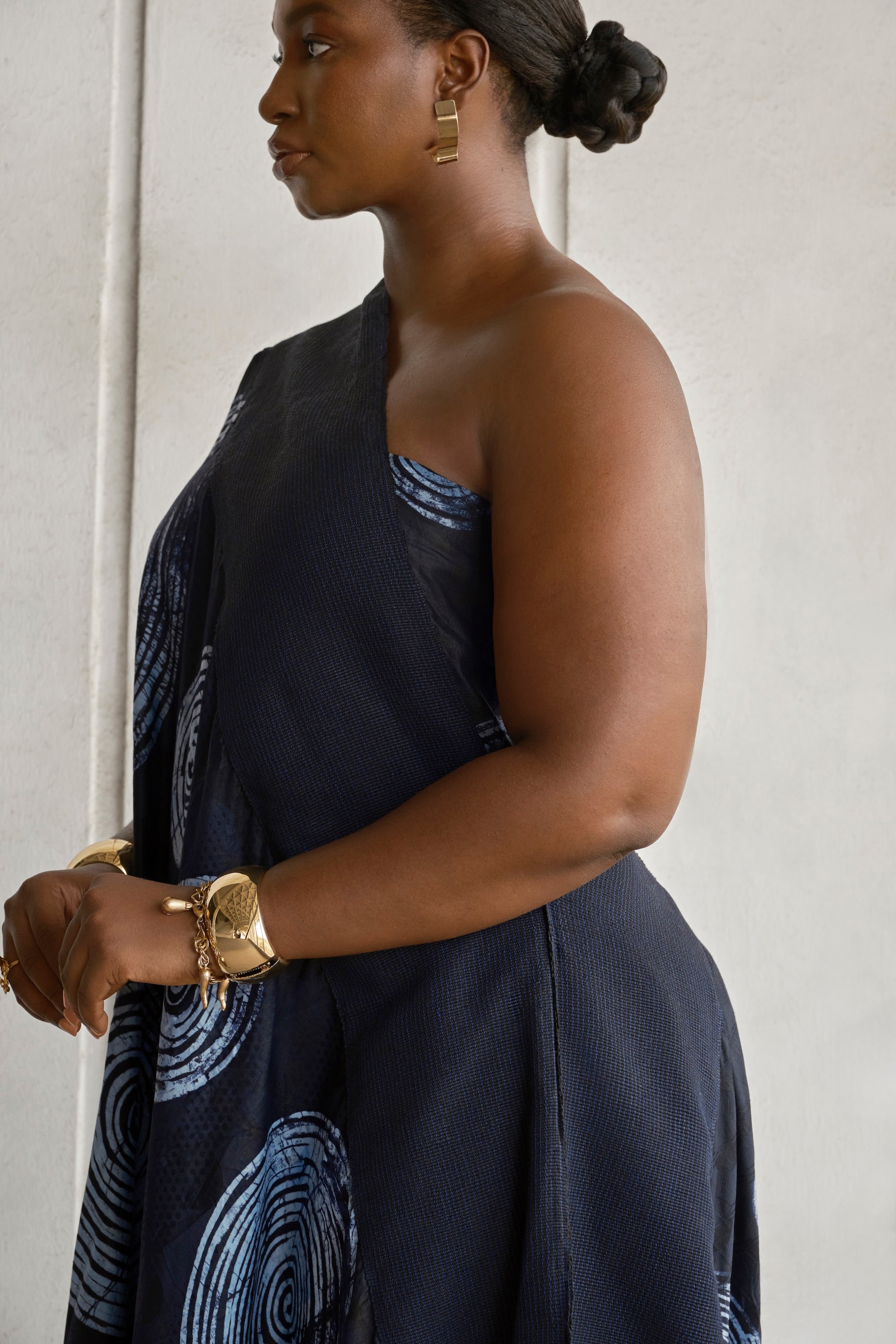 Amma One Shoulder Dress - Hand-Dyed Adire Statement Piece Amma One Shoulder Dress - Hand-Dyed Adire Statement Piece