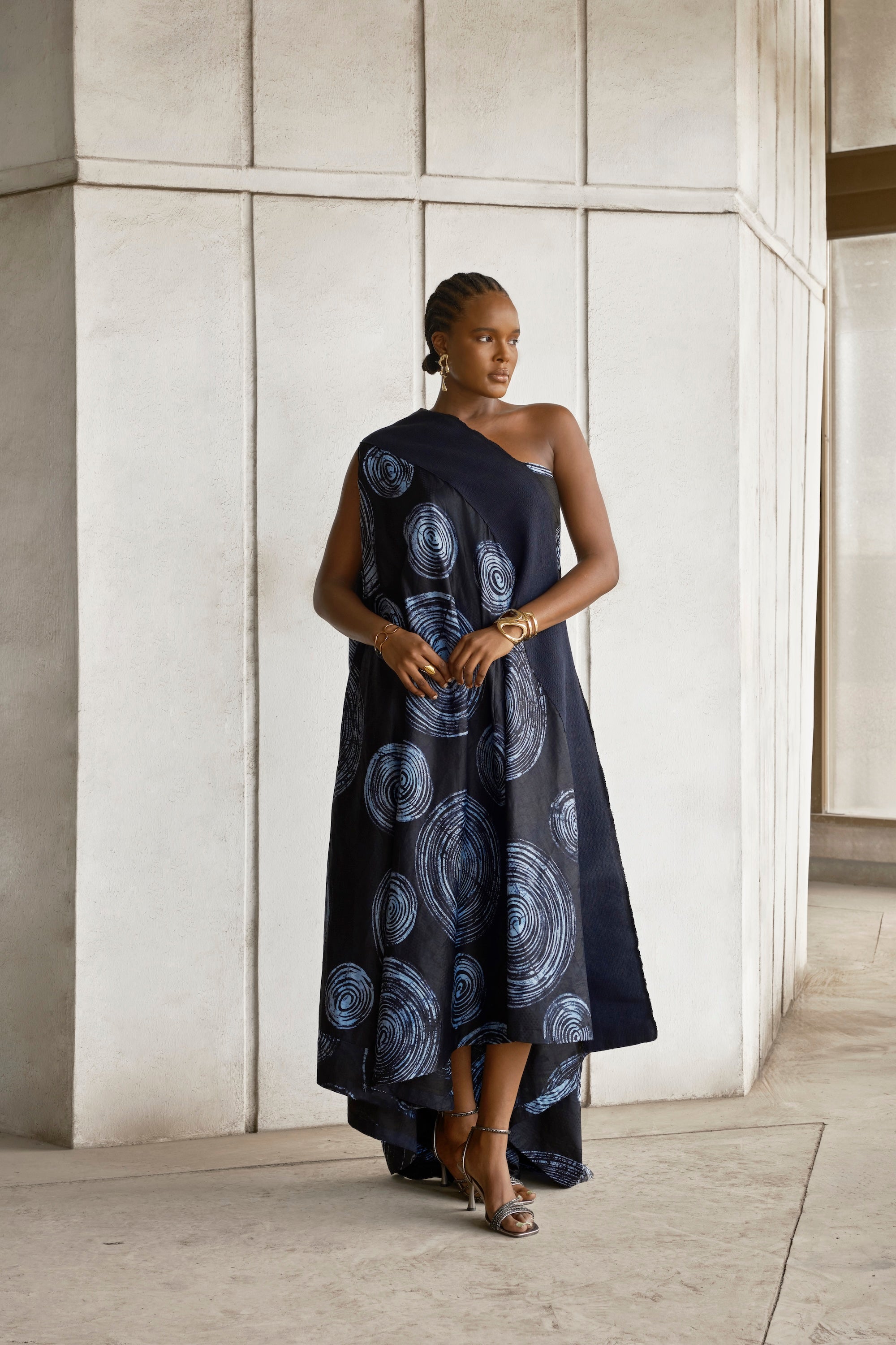 Amma One Shoulder Dress - Hand-Dyed Adire Statement Piece Amma One Shoulder Dress - Hand-Dyed Adire Statement Piece
